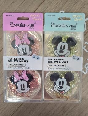 Disney Minnie & Mickey Glitter Gel Hot Or Cold Eye Masks Pink & Gold NWT